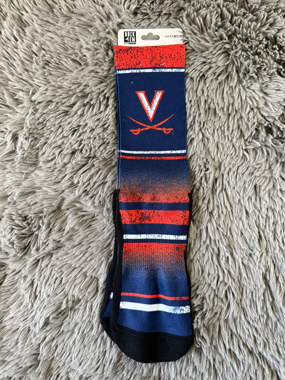 Rock Em Socks Virginia Cavaliers UVA Crew Socks L XL NWT Navy Orange College